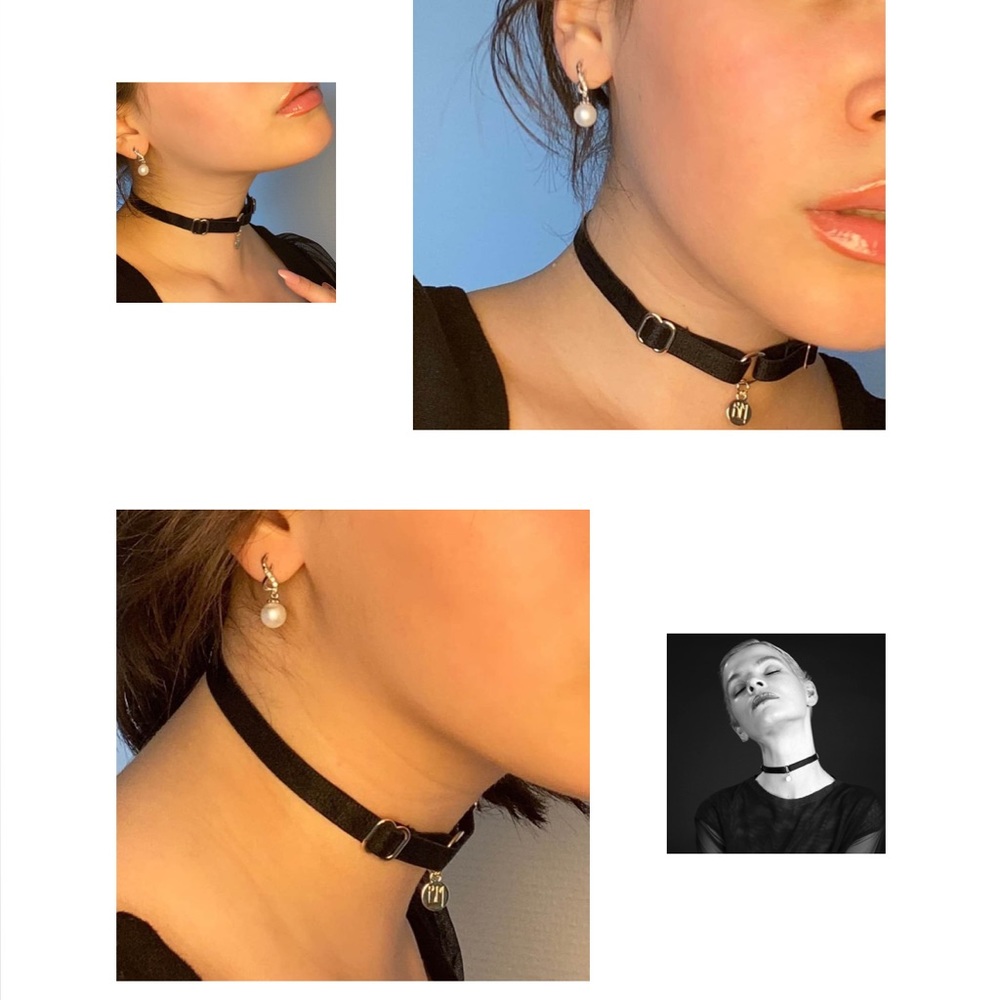 BRIGADE MONDAINE Paris Signature 
collar choker O ring necklace Black w gold